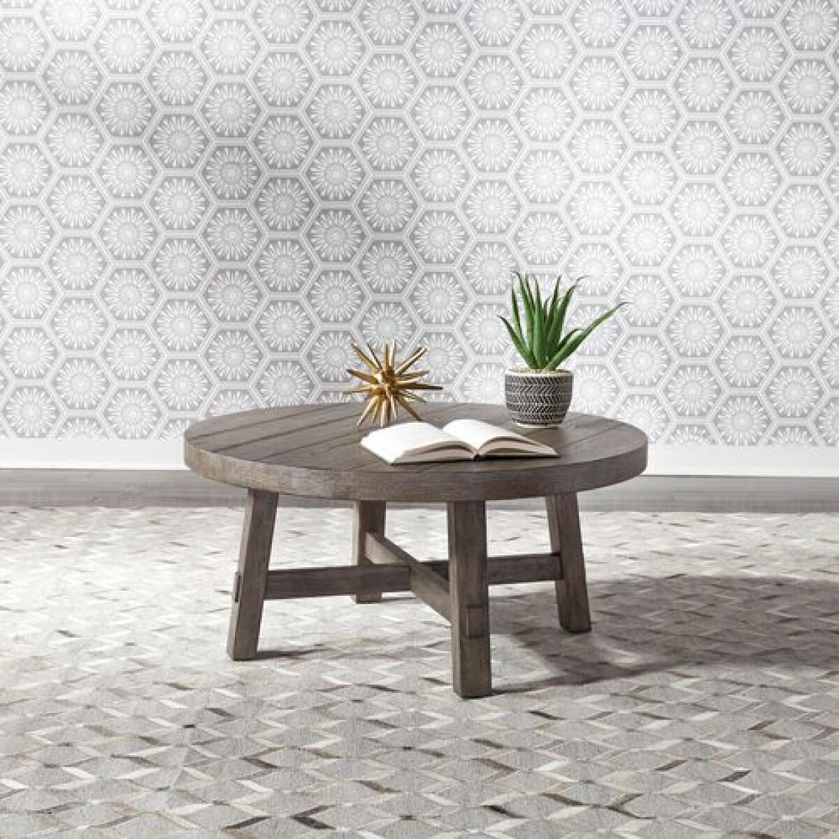 Modern Farmhouse Splay Leg Round Cocktail Table Brown - Image 2