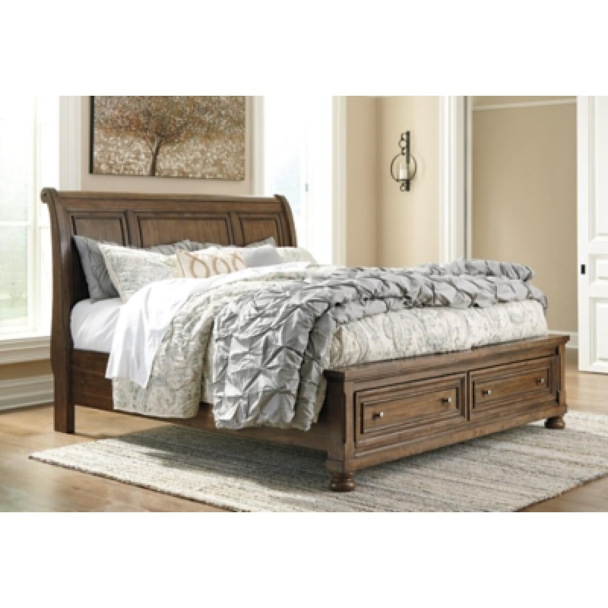 Flynnter King Sleigh Bed with 2 Storage Drawers - Image 3