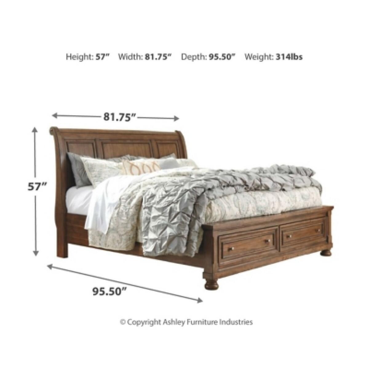 Flynnter King Sleigh Bed with 2 Storage Drawers - Image 5