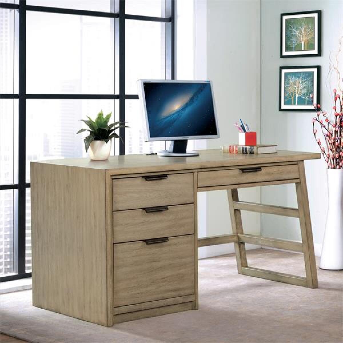 Perspectives Single Pedestal Brown Desk - Image 2