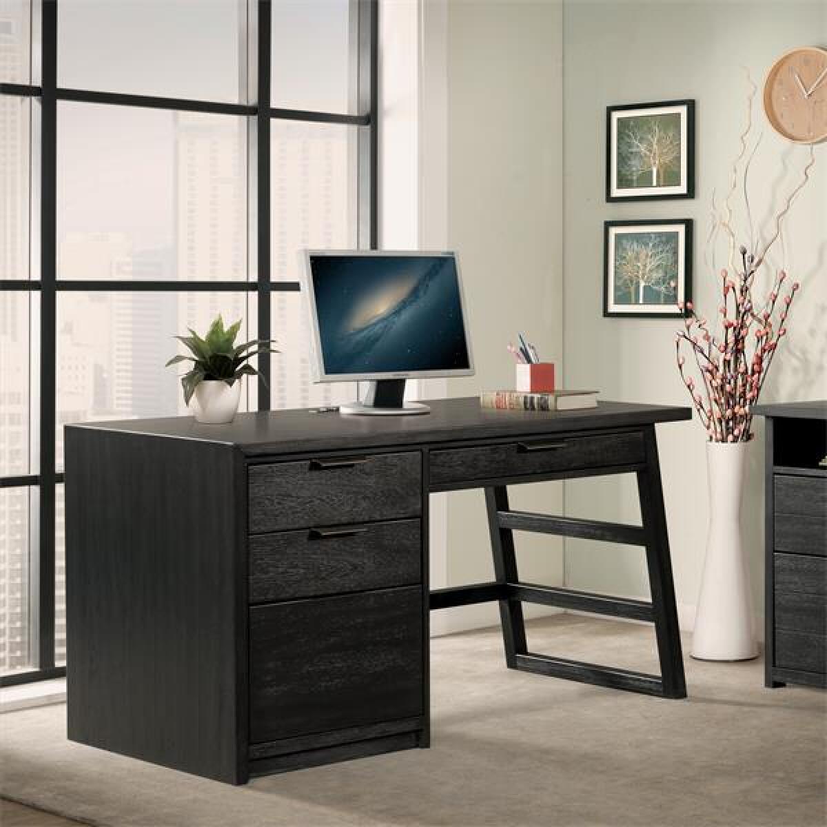 Perspectives Single Pedestal Black Desk - Image 2